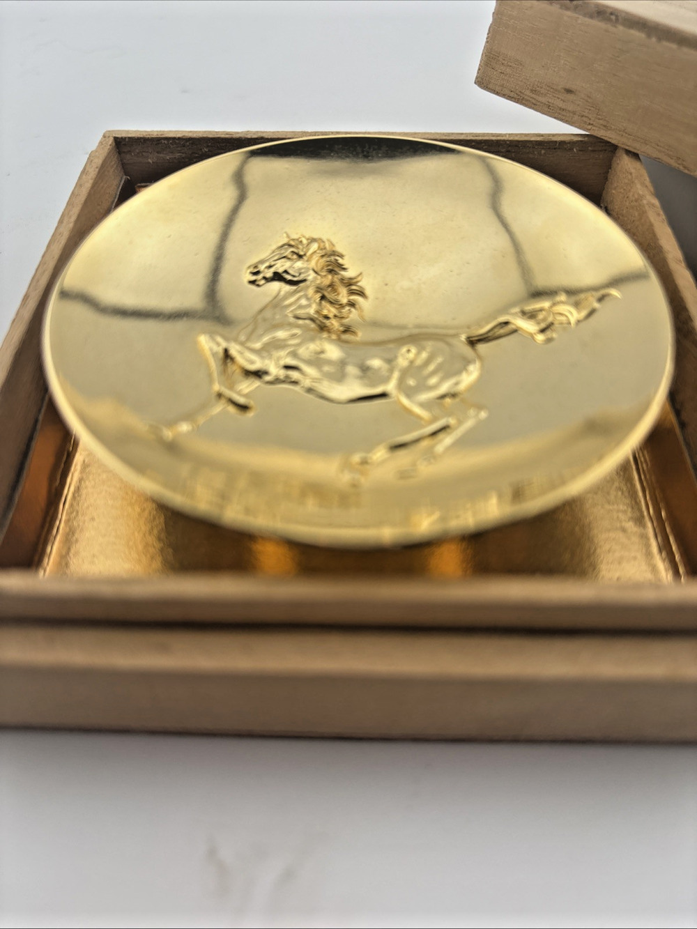 Vintage Japanese 3.5” dia Sake Cup Gold Plated 24KGP Horse Raised Relief Estate